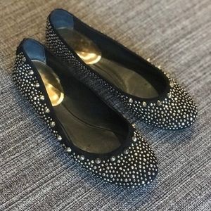 Studded Ballerina Flats Shoes Blacks Suede